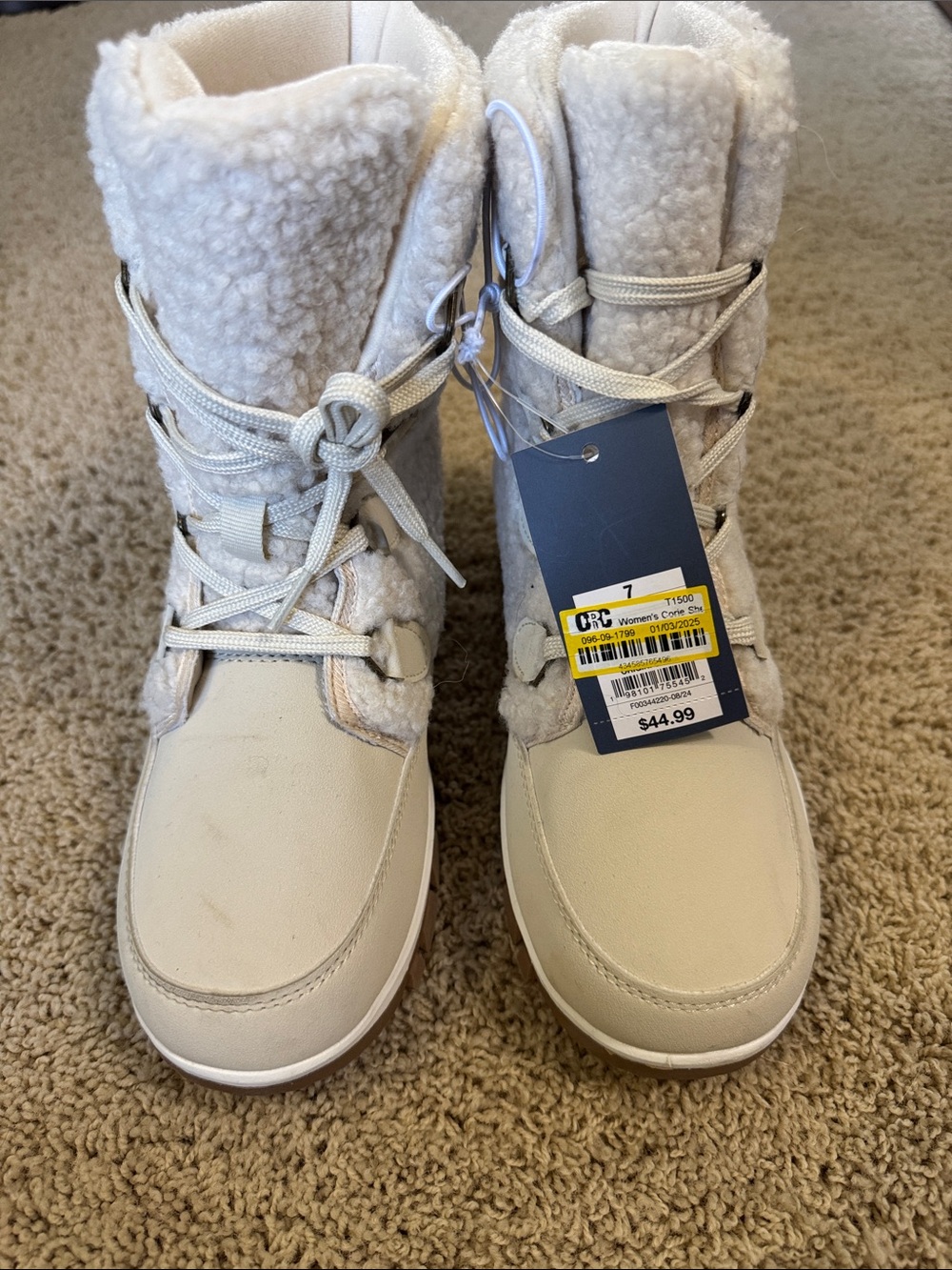 Universal Thread Cream Faux-Shearling Lace-Up Winter Boots